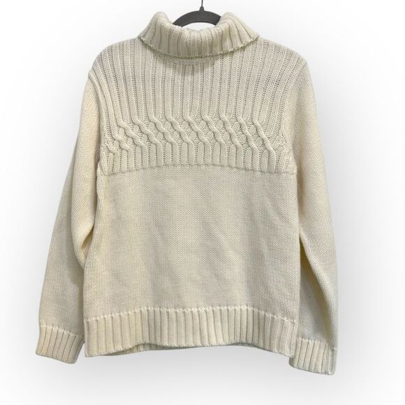 Jennifer Moore Sweaters - Jennifer Moore Ivory Cable Knit Turtleneck Sweater - Size Large